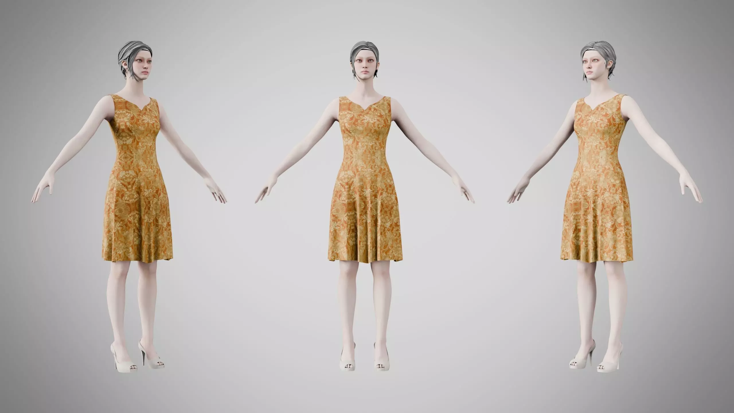 Dress 36 Amber Bloom Brocade Low-poly 3D model