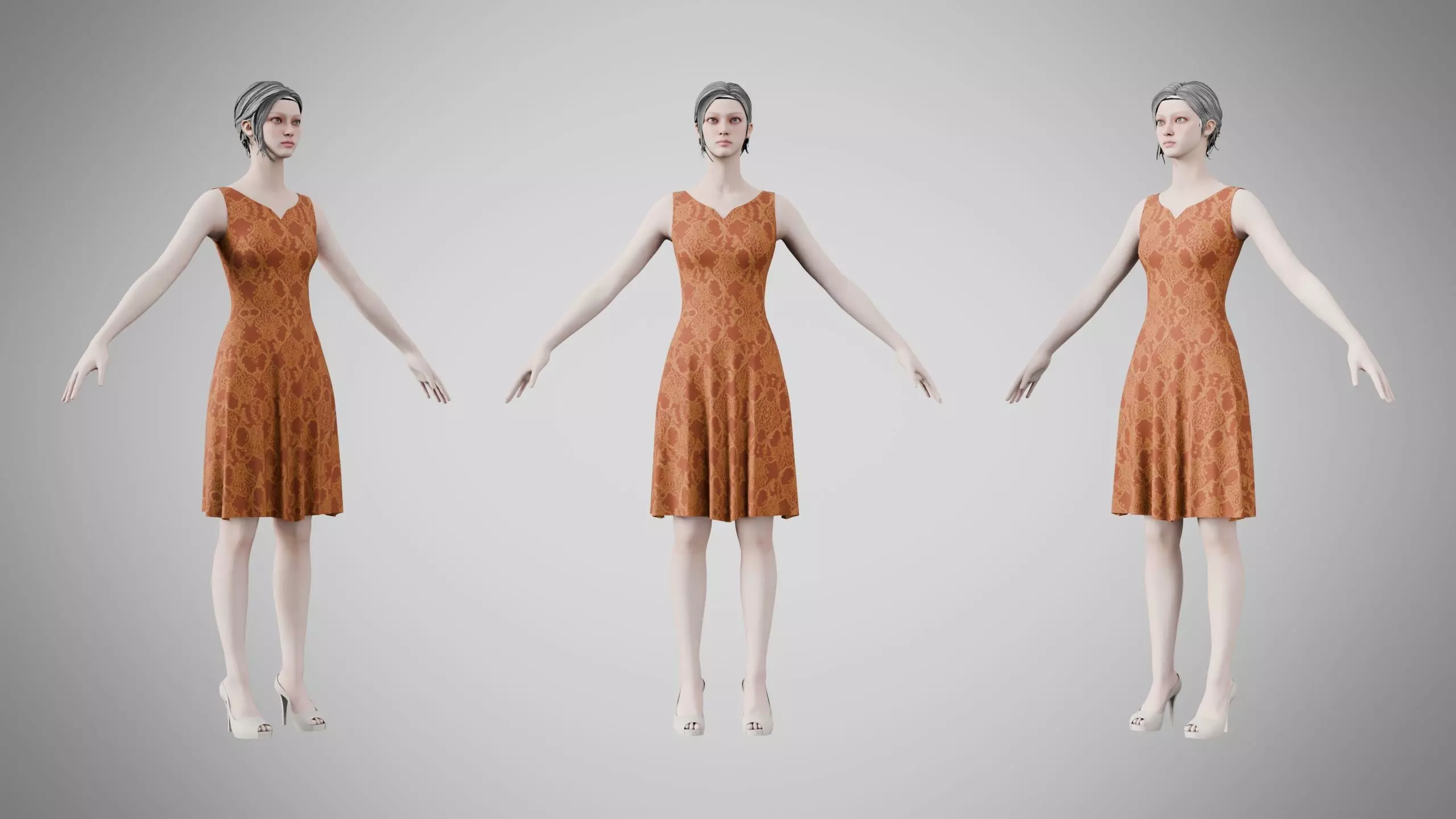 Dress 36 Amber Thread Brocade v2 Low-poly 3D model