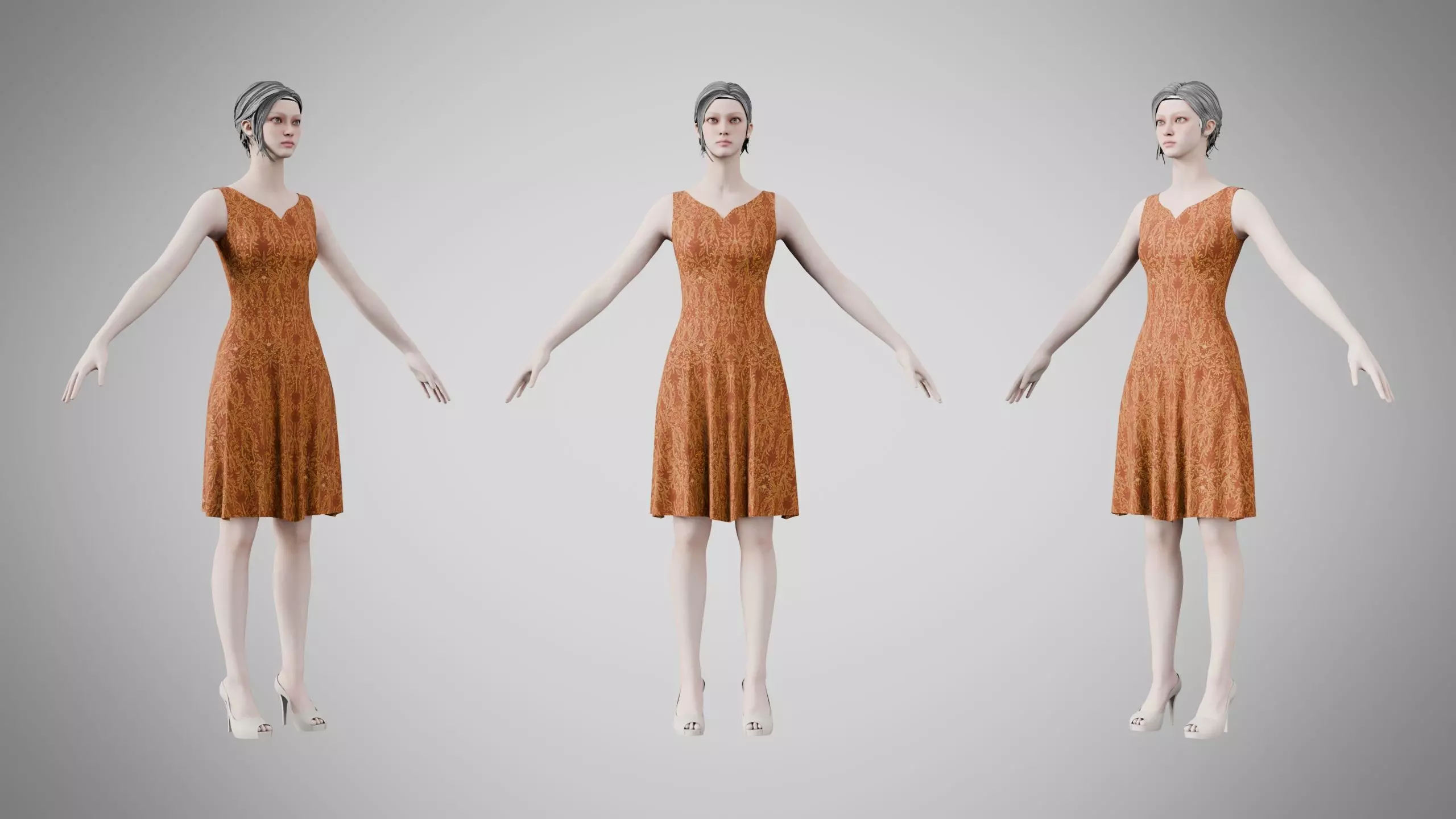 Dress 36 Amber Thread Brocade Low-poly 3D model