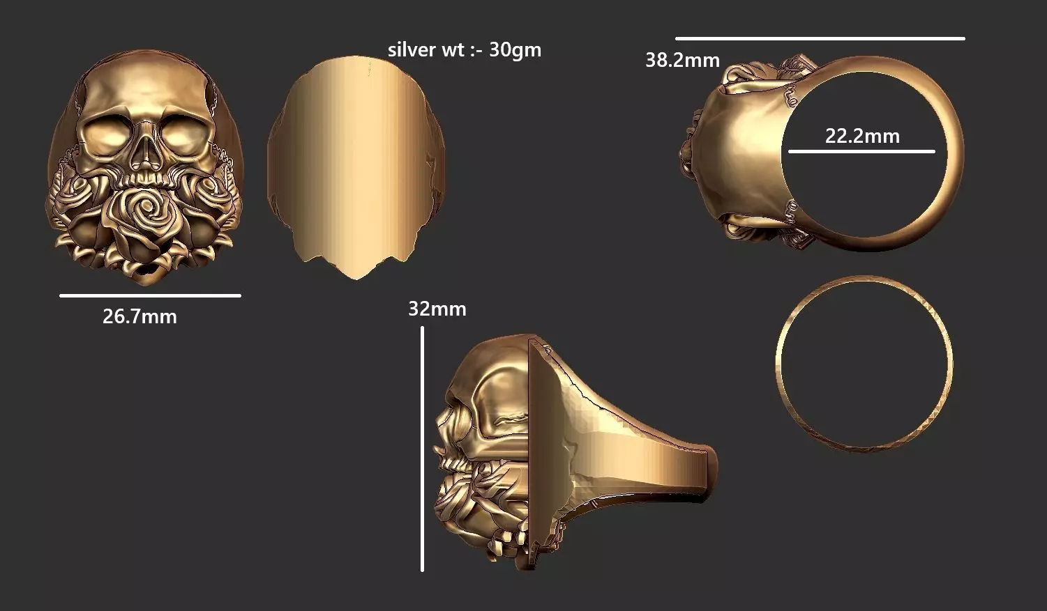 skull ring antic cad desing 3D print model