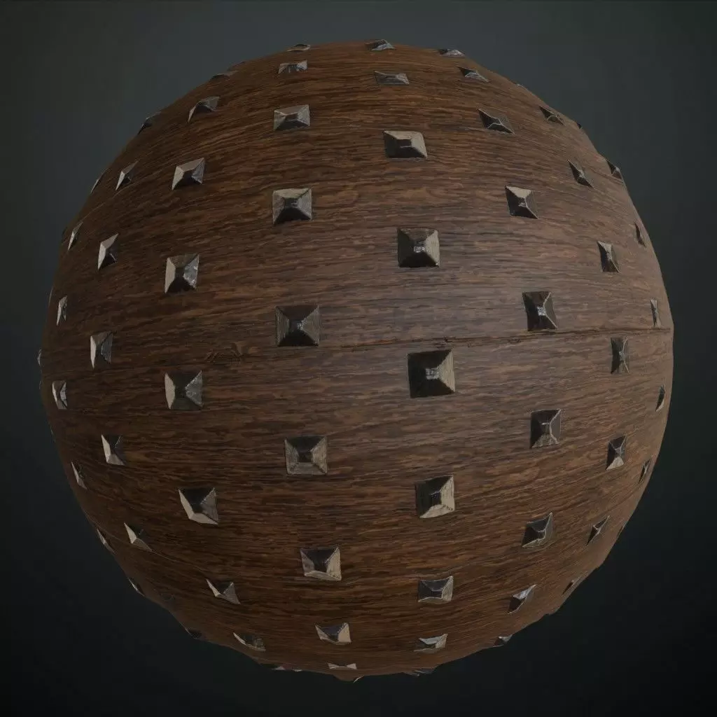 Medieval Studded Dark Wood Planks PBR Seamless Texture