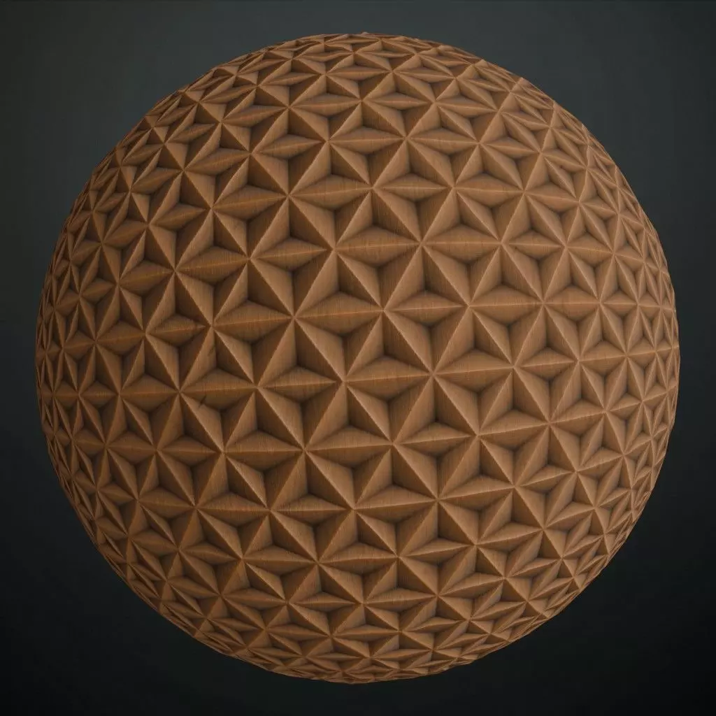Geometric Pyramid Carved Wood Panel PBR Seamless Texture