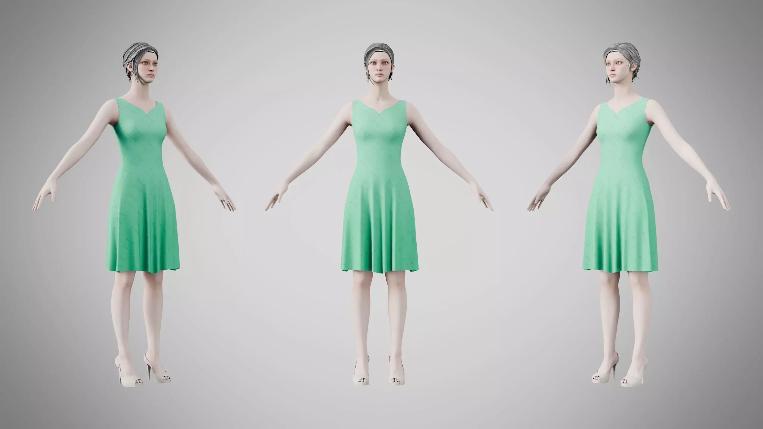 Dress 36 Medium Aquamarine With Design Low-poly 3D model