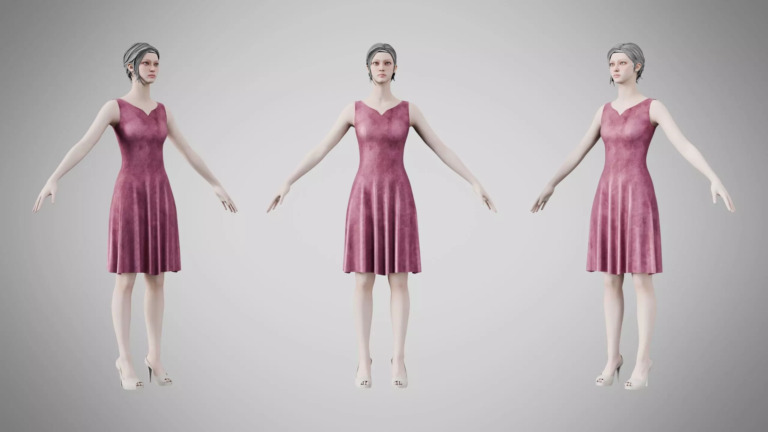 Dress 36 Dusty Rose Velvet Low-poly 3D model