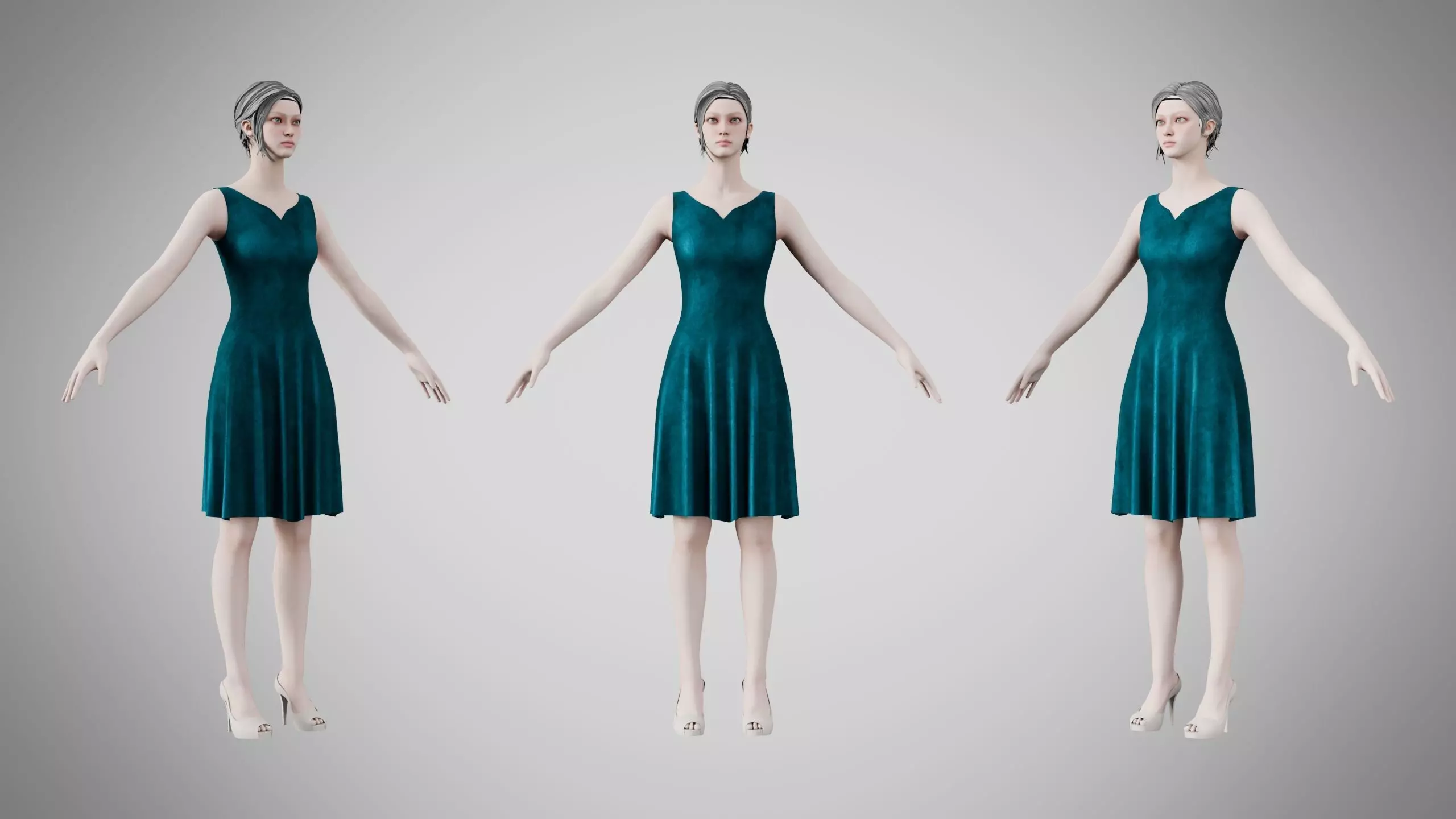 Dress 36 Teal Velvet Low-poly 3D model
