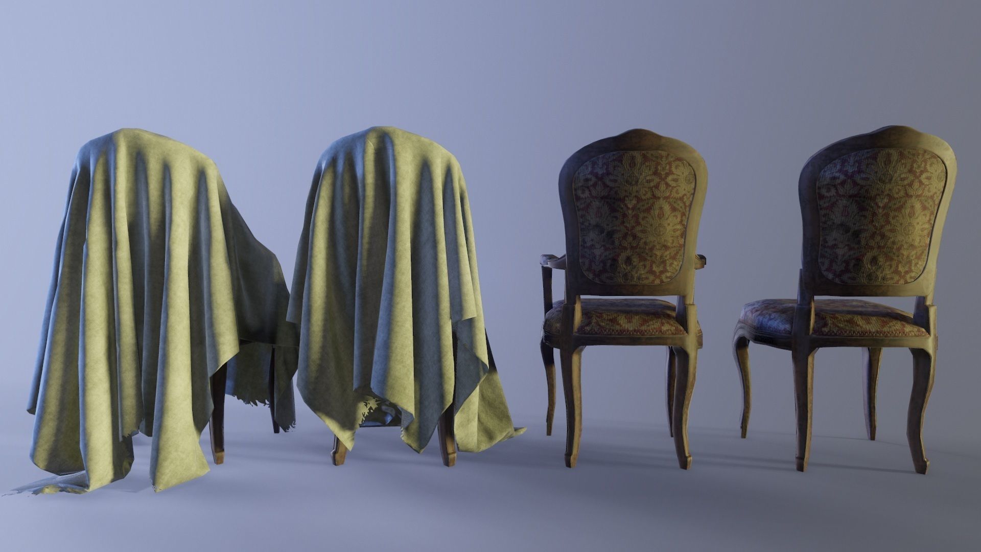 French classic chair Low-poly 3D model_1