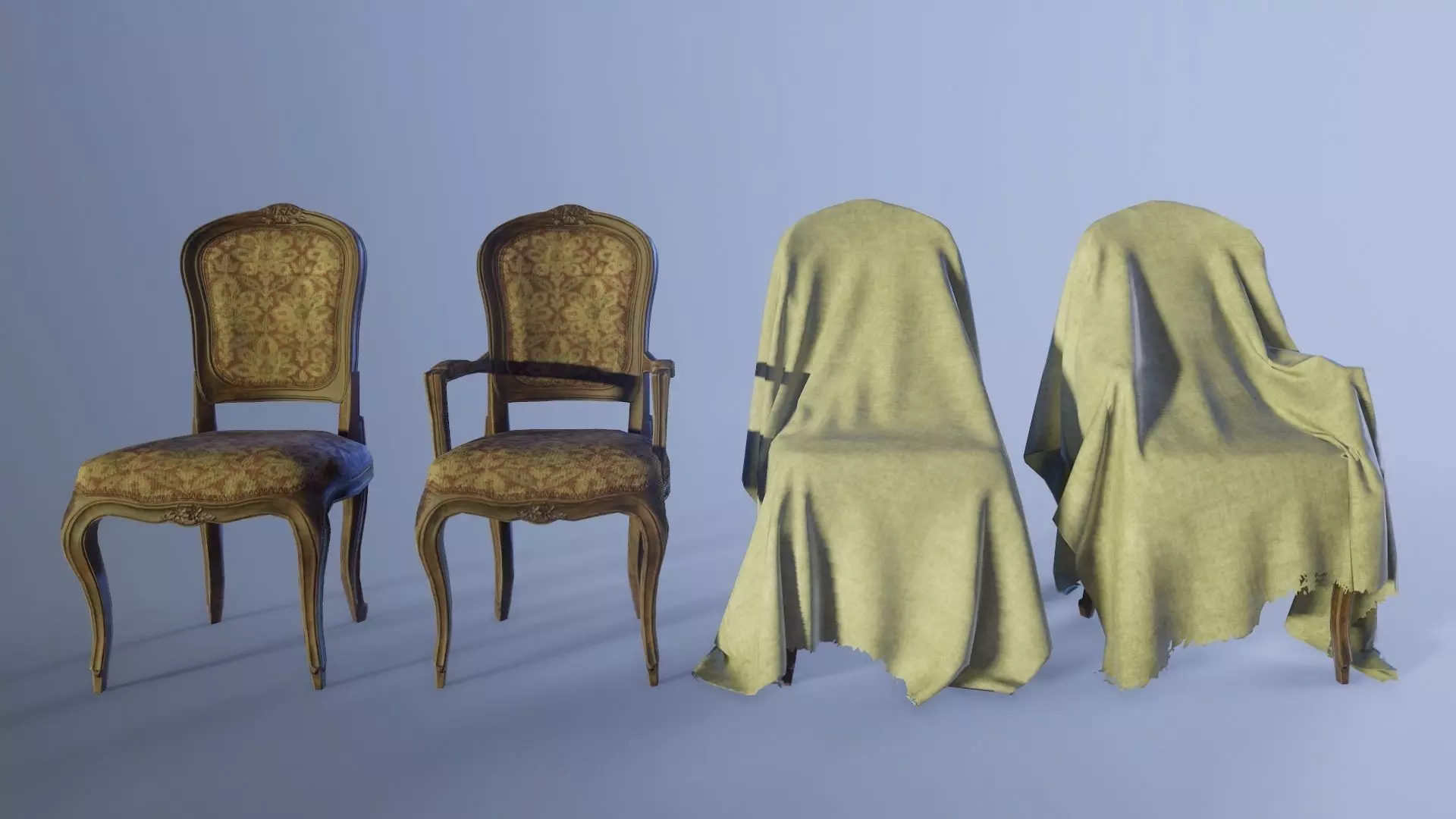 French classic chair Low-poly 3D model_0
