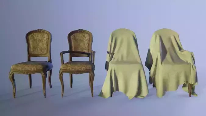 French classic chair Low-poly 3D model
