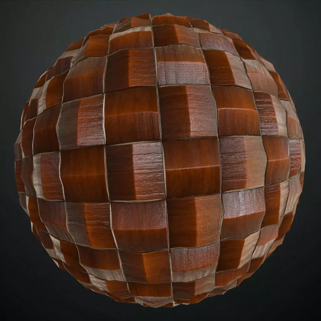 Polished Mahogany Woven Square Tiles PBR Seamless Texture