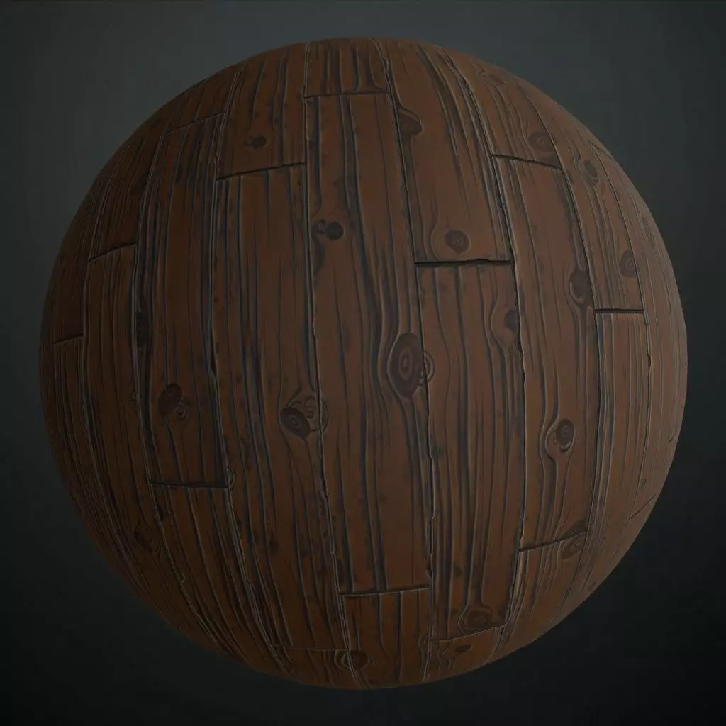 Stylized Dark Hand-Painted Wood Planks PBR Texture