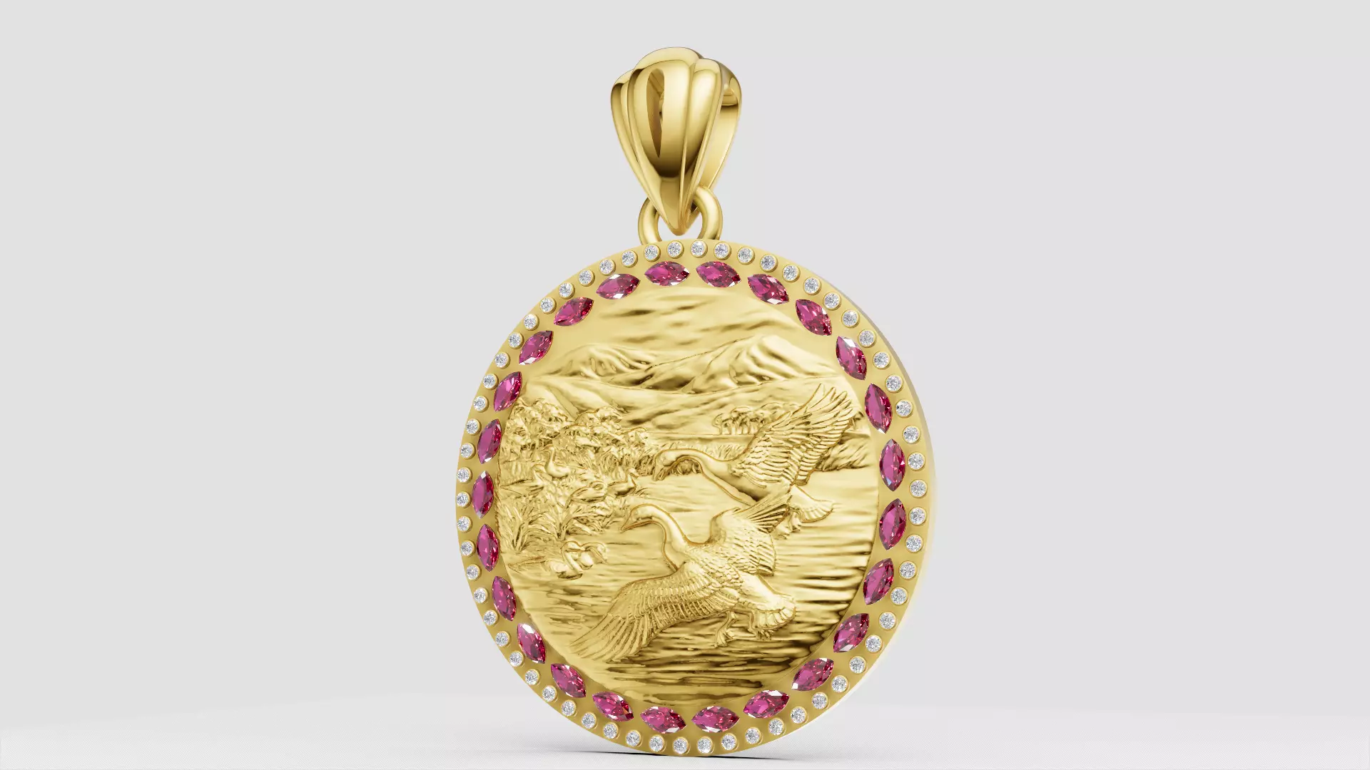 Flying Swan Scenic Medallion Pendant 3D print model
