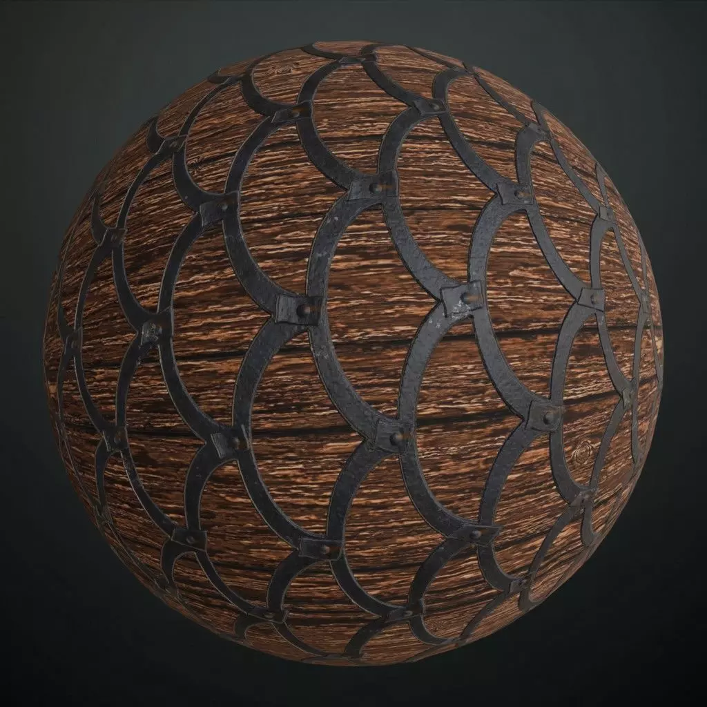Decorative Iron Lattice Wood Planks PBR Texture