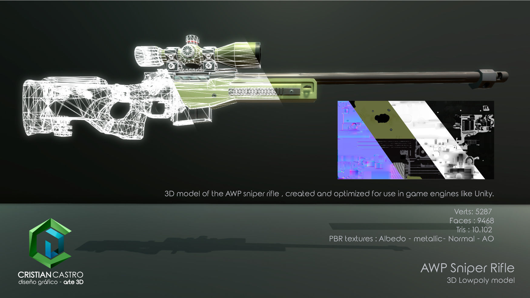 AWP Sniper Rifle Low-poly 3D model_1