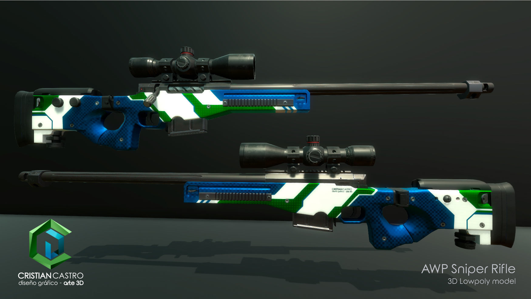 AWP Sniper Rifle Low-poly 3D model_2