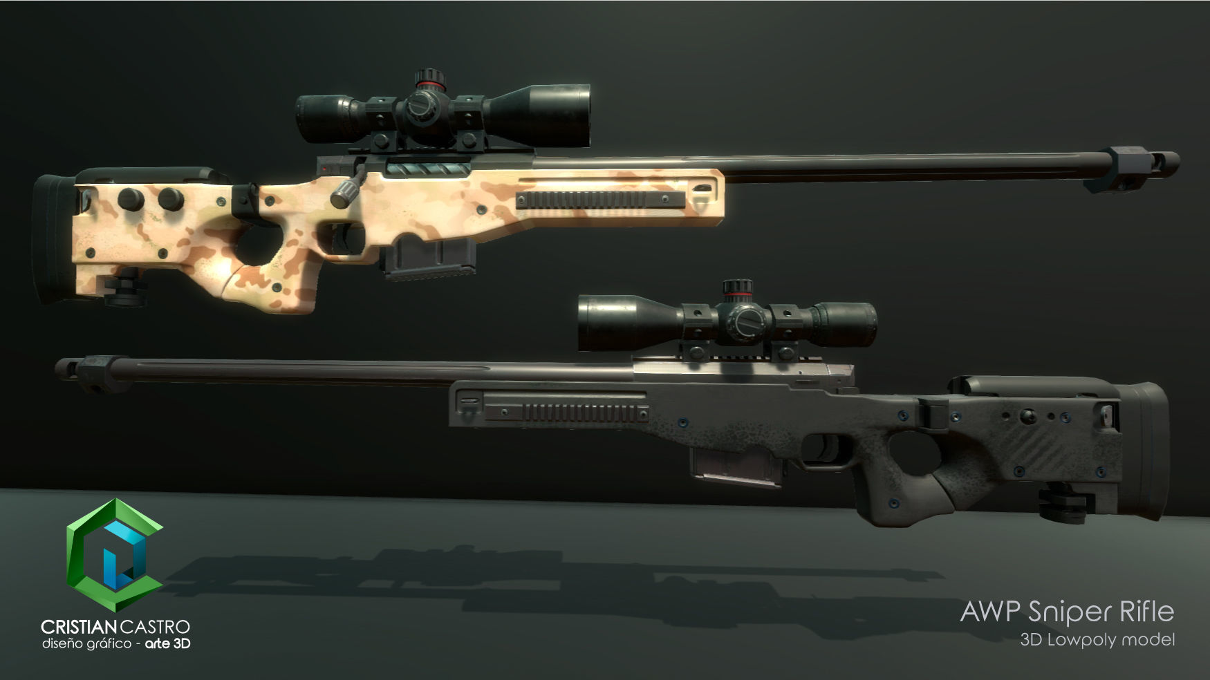 AWP Sniper Rifle Low-poly 3D model_3