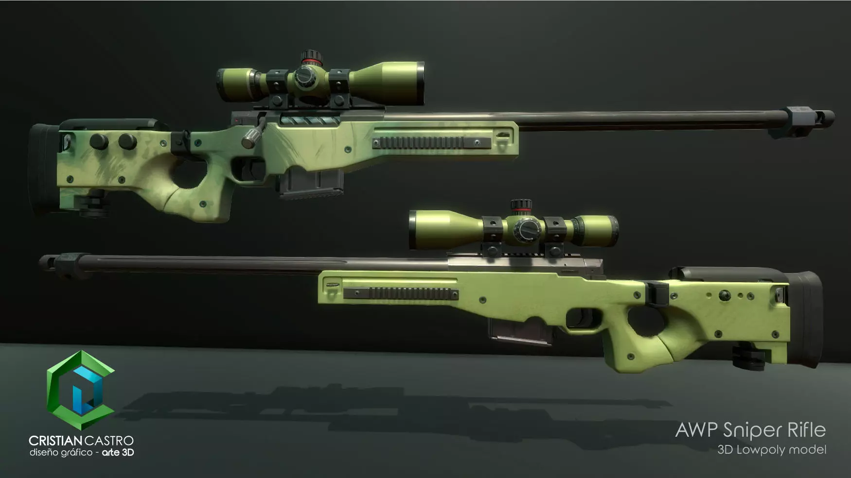 AWP Sniper Rifle Low-poly 3D model_0