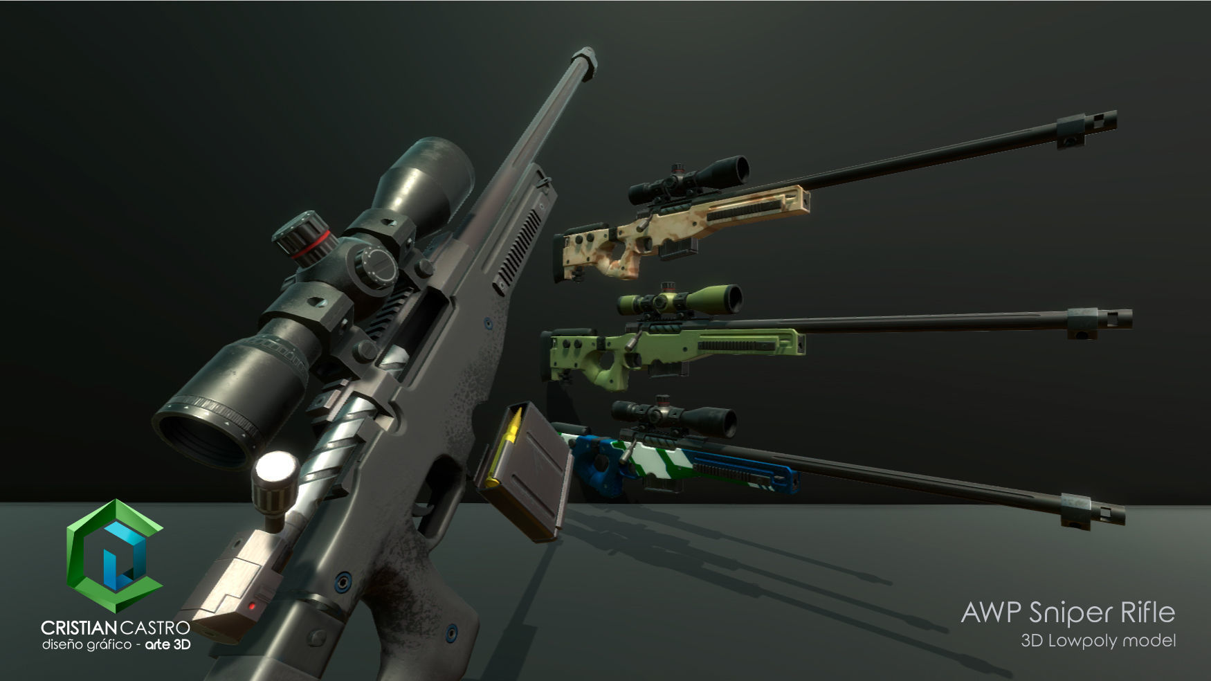 AWP Sniper Rifle Low-poly 3D model_6