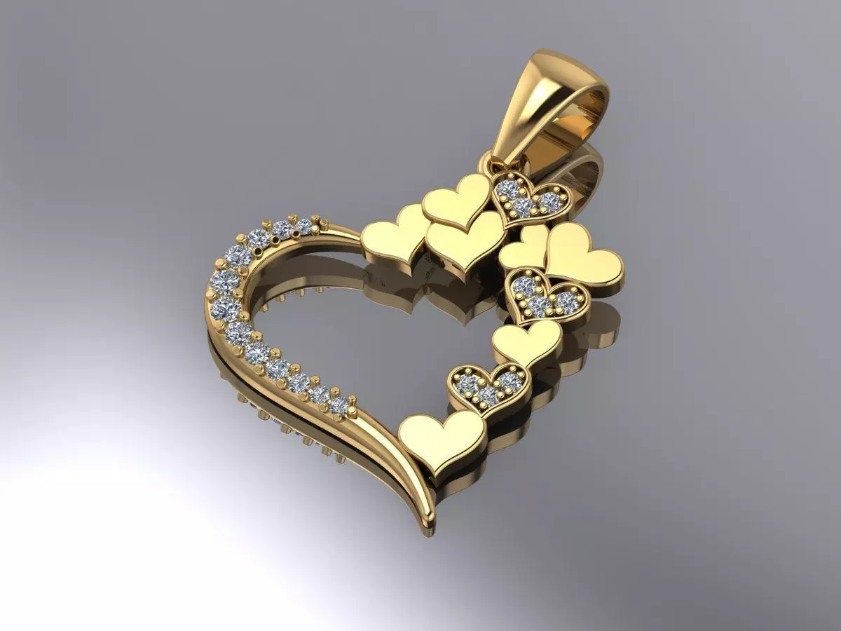 Heart Diamond Pendant Gold 3d Model 3D print model