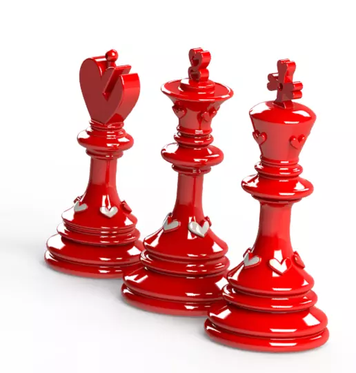 Valentine Chess Keychain King Queen Bishop Heart Themed 3D STL 3D print model