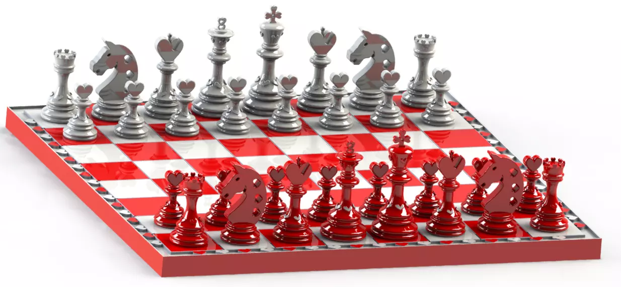 Valentine Chess Set With Storage Board Heart Theme STL 3D print model