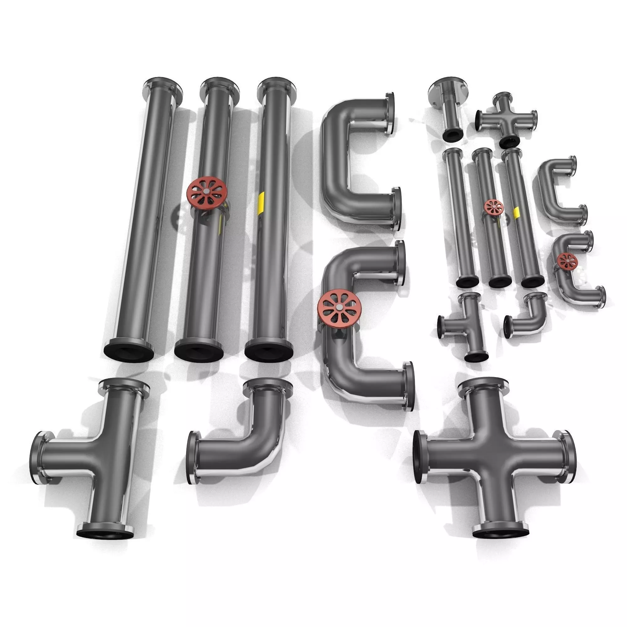 Pipes set of and fittings Low-poly 3D model