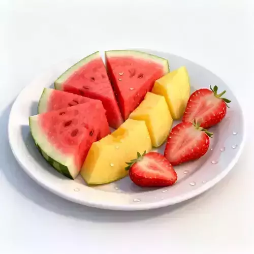 Fresh Breakfast Fruit Plate 3D Model