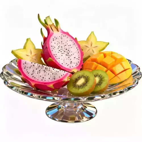 Elegant Glass Tropical Fruit Stand 3D Model