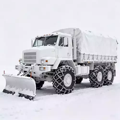 Arctic Military Transport Truck with Snowplow 3D Model