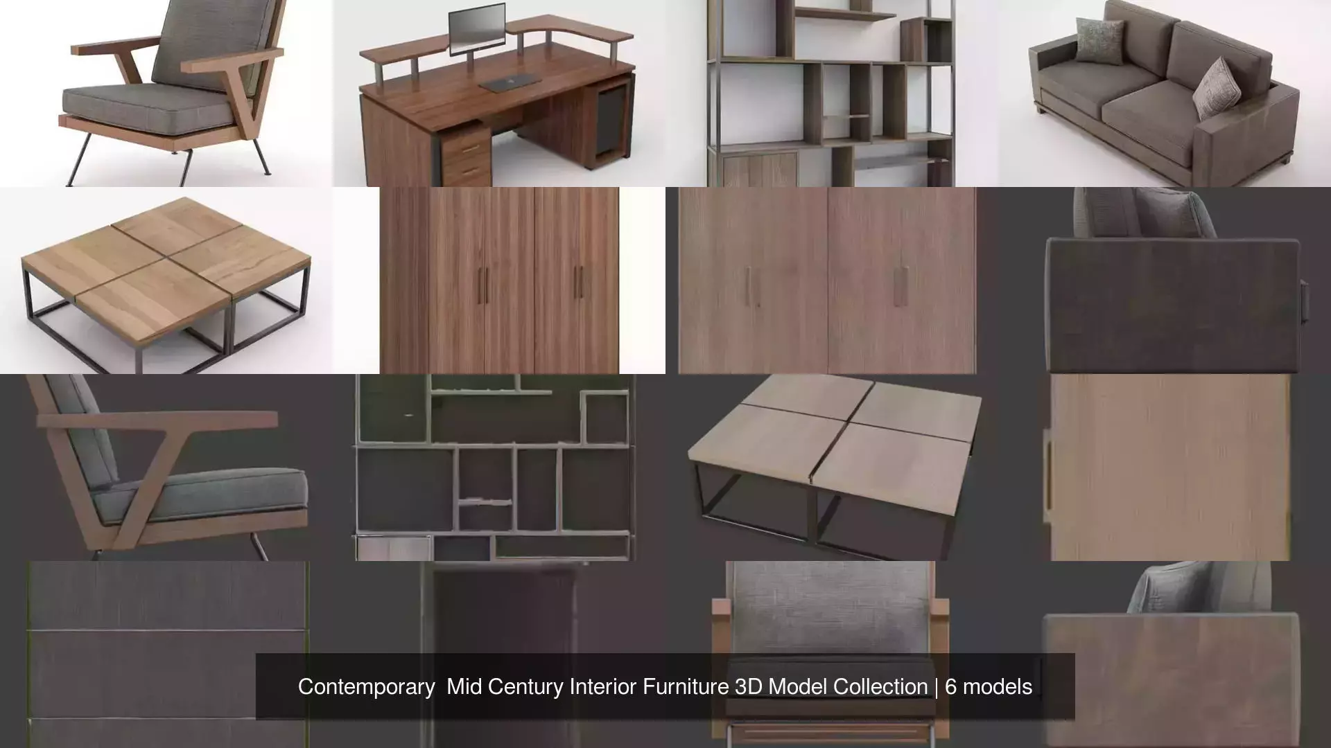 Contemporary Mid Century Interior Furniture 3D Model Collection 3D Model Pack