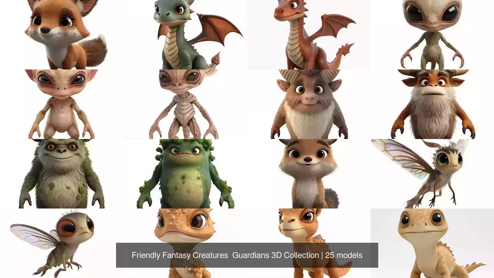Friendly Fantasy Creatures Guardians 3D Collection 3D Model Pack