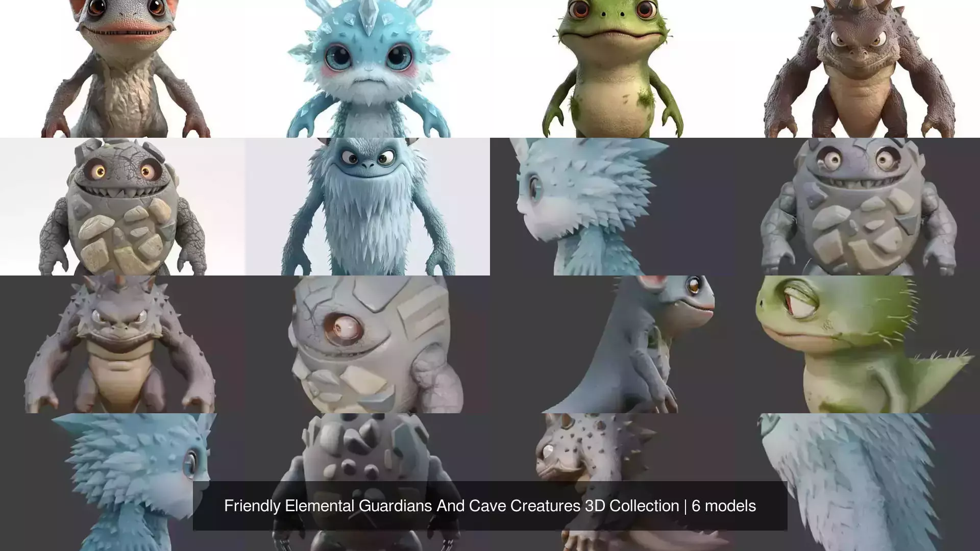 Friendly Elemental Guardians And Cave Creatures 3D Collection 3D Model Pack