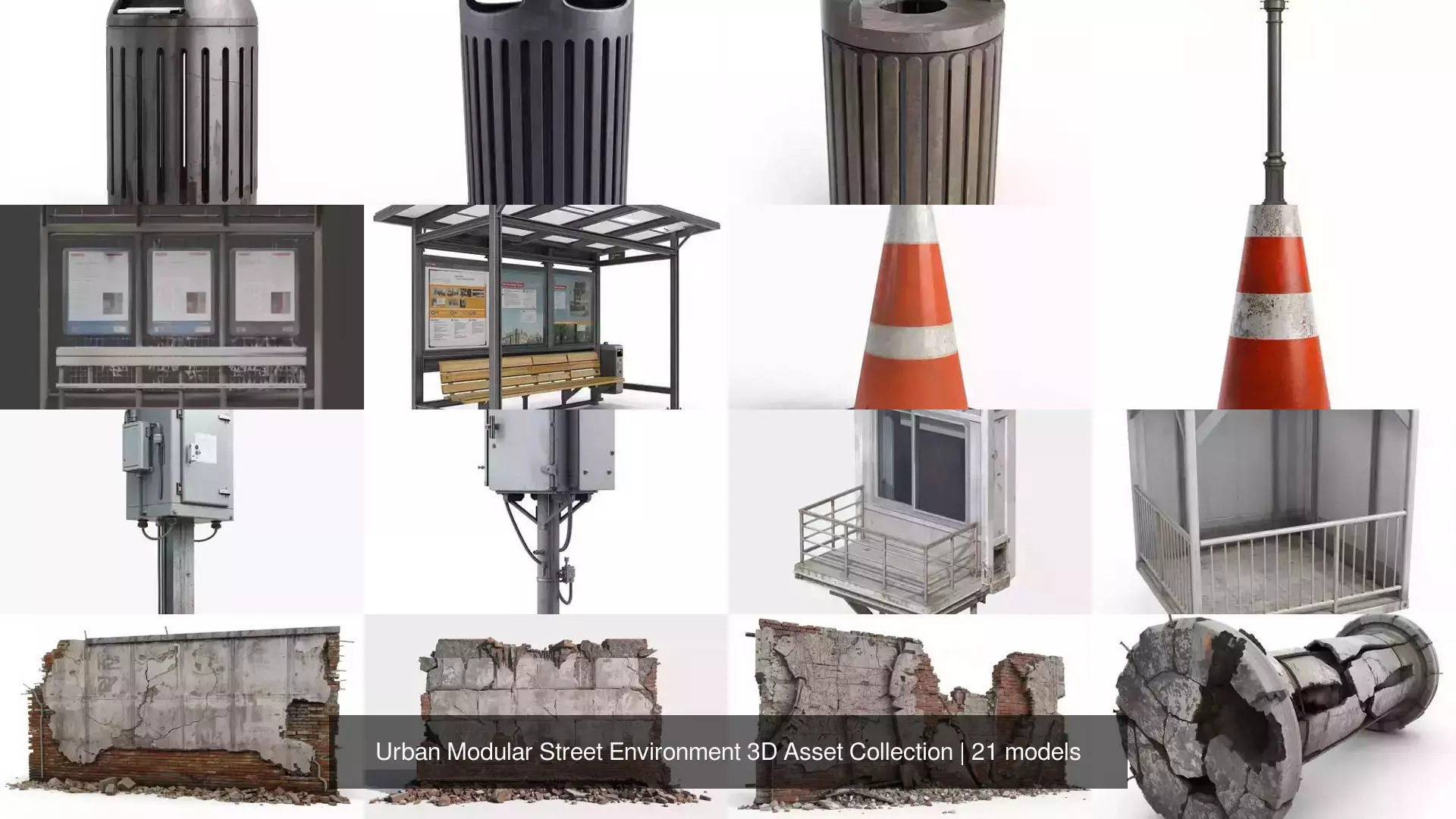 Urban Modular Street Environment 3D Asset Collection 3D Model Pack