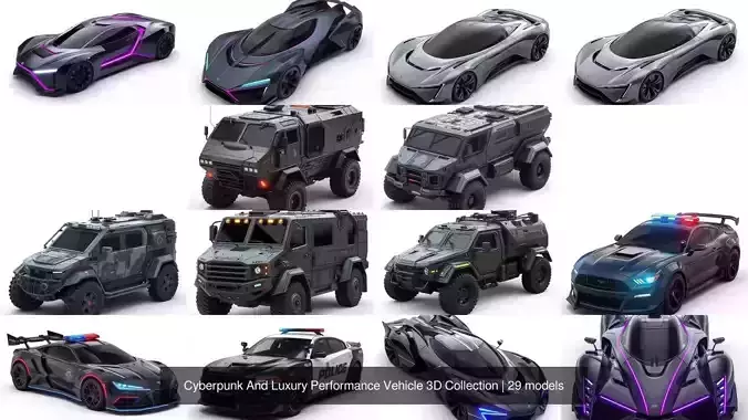 Cyberpunk And Luxury Performance Vehicle 3D Collection 3D Model Pack