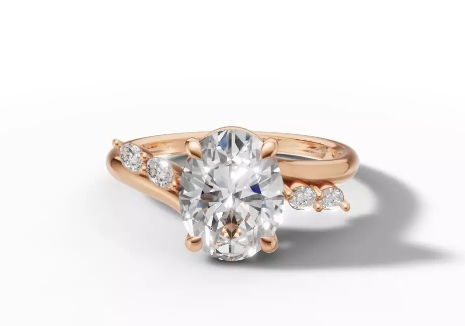 Solitaire Oval Diamond Ring with Marquise Side Stones 3D print model