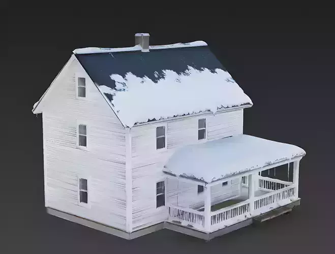 Winter American Farmhouse 3D Model Low-poly 3D model 3