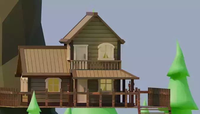 Stylized Low-Poly Tree House Environment Created in Blender Low-poly 3D model