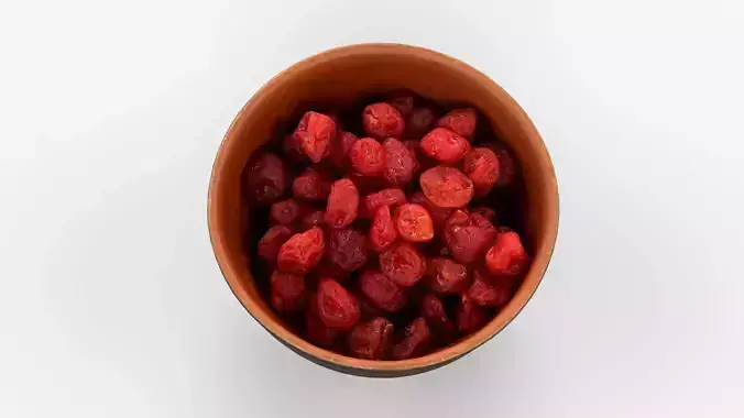 Photorealistic 3D scan of Clay Bowl plate with Dried Cherries Low-poly 3D model 3