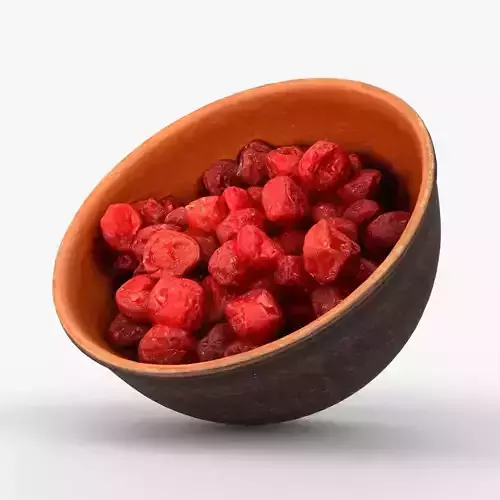 Photorealistic 3D scan of Clay Bowl plate with Dried Cherries Low-poly 3D model