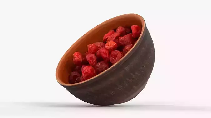 Photorealistic 3D scan of Clay Bowl plate with Dried Cherries Low-poly 3D model 6