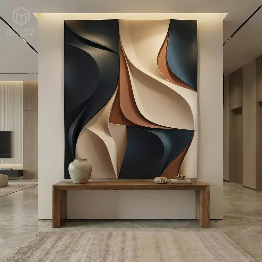 Modern Abstract Relief Panel Wall Decor Set STL Mural CNC 371 3D model