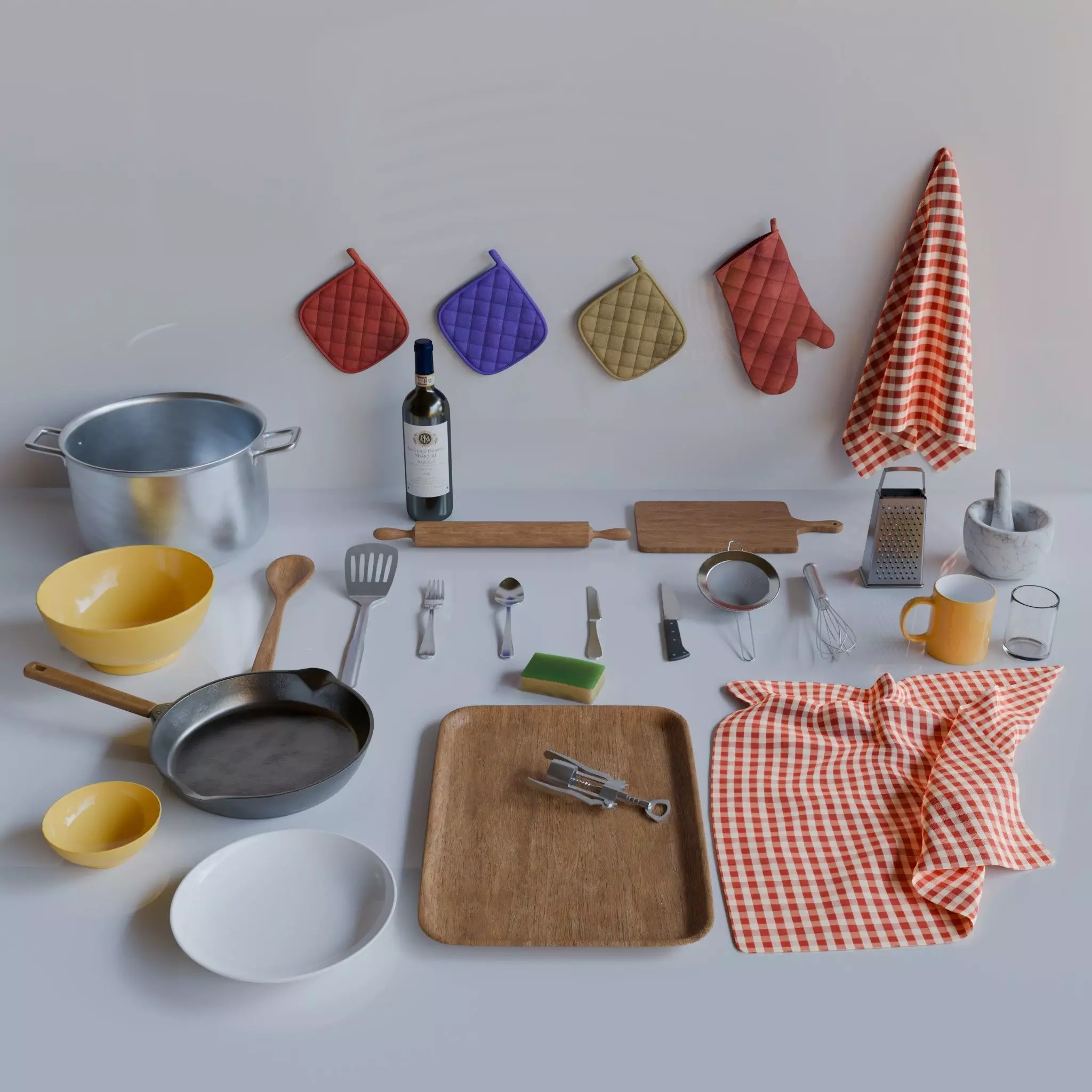 Complete Kitchen Utensils Set Home Cooking Props Low-poly 3D model