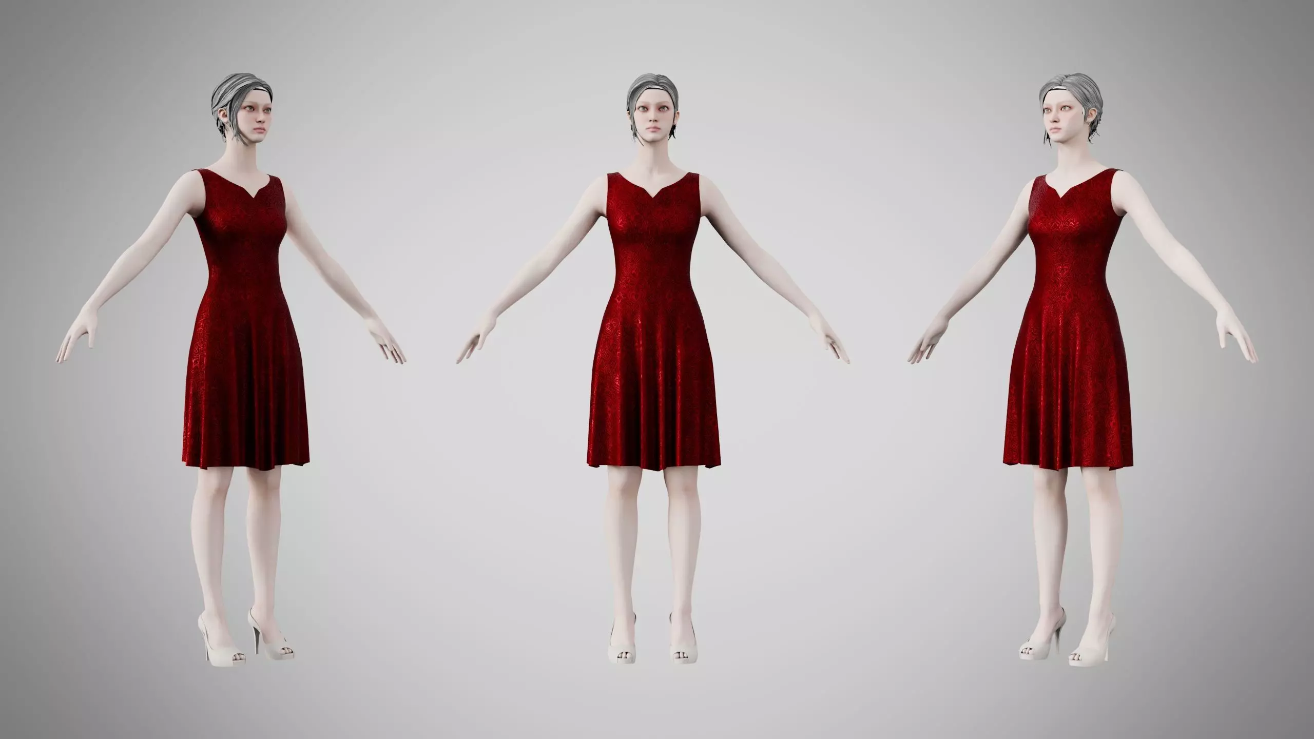Dress 36 Burgundy Velvet With Design Low-poly 3D model