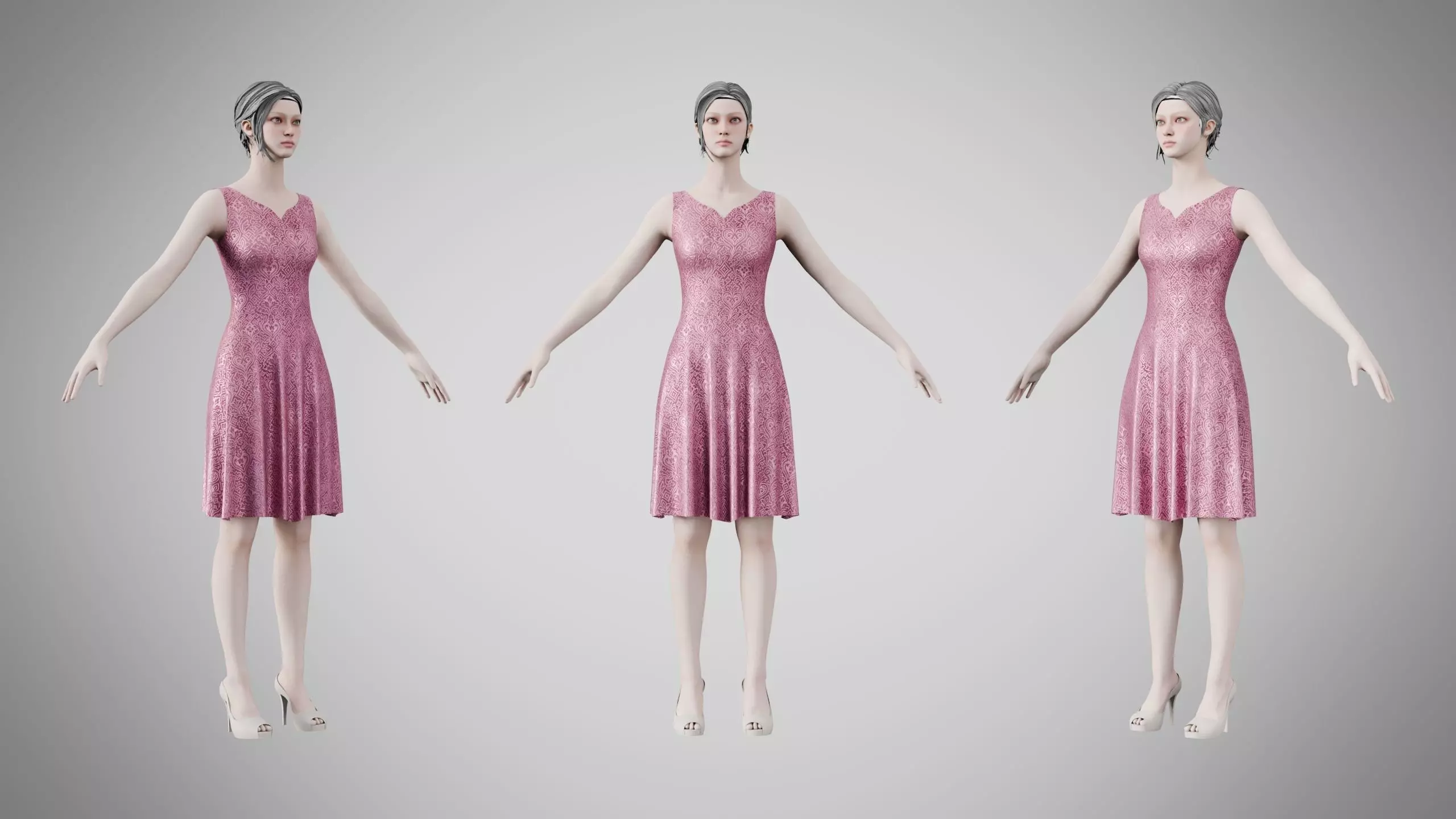Dress 36 Dusty Rose Velvet With Design Low-poly 3D model