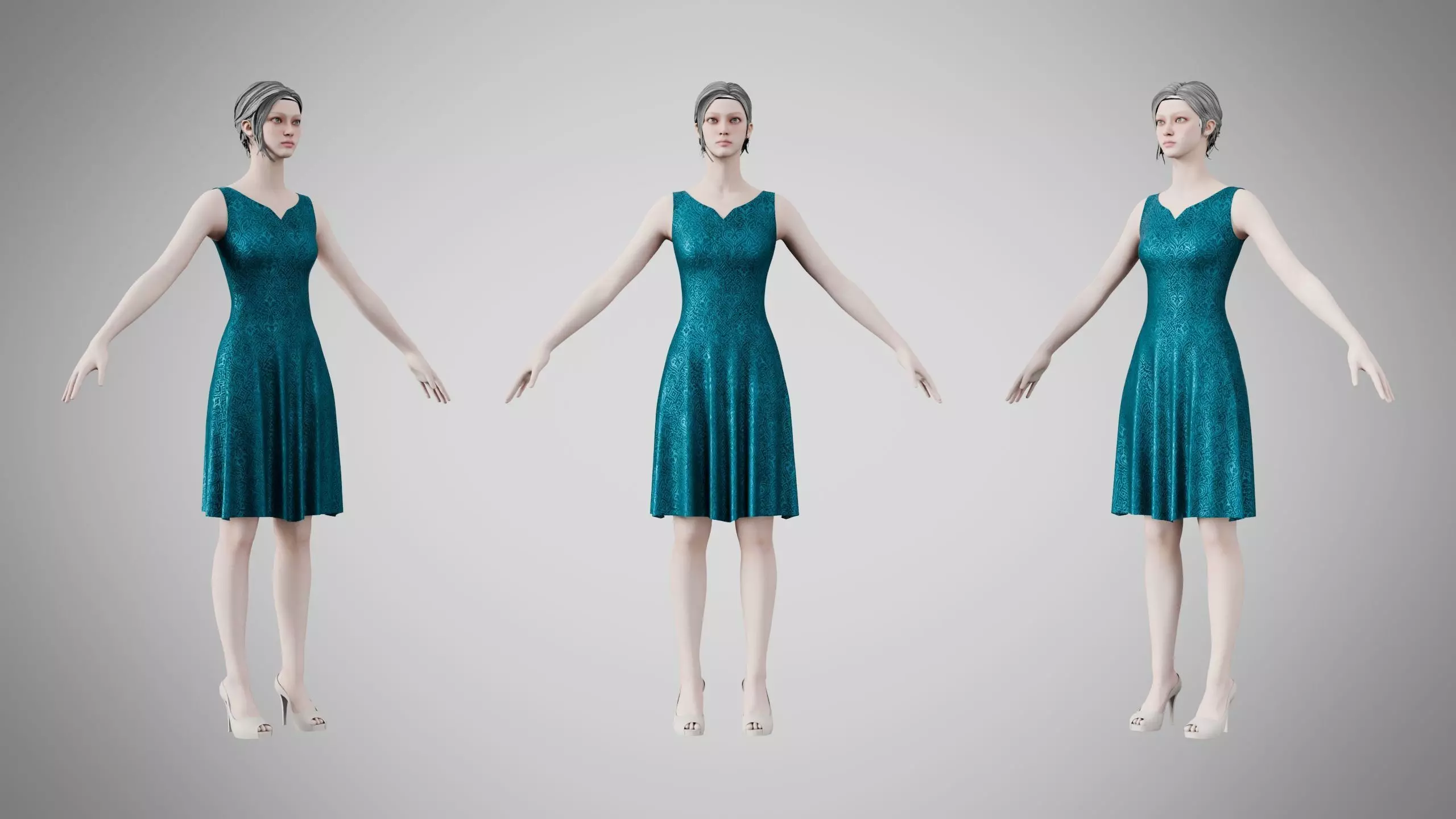 Dress 36 Teal Velvet With Design Low-poly 3D model