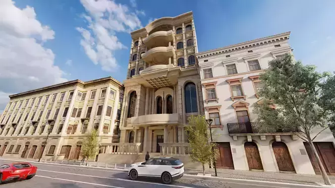 Classic stone facade-Building Classic Facade Element 3D model 6