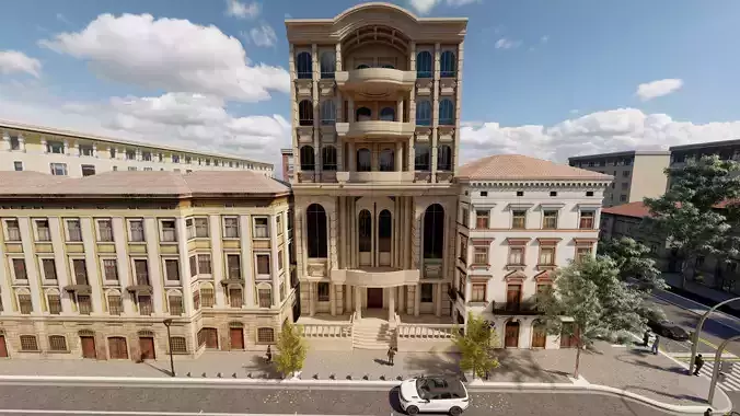 Classic stone facade-Building Classic Facade Element 3D model 3