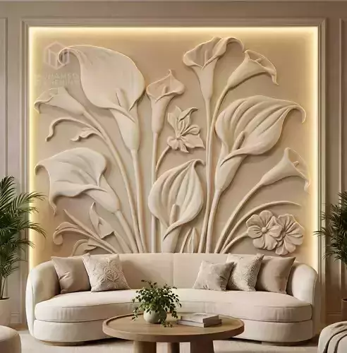 Calla Lily Relief Panel Wall Decor Set STL Mural CNC 372 3D model