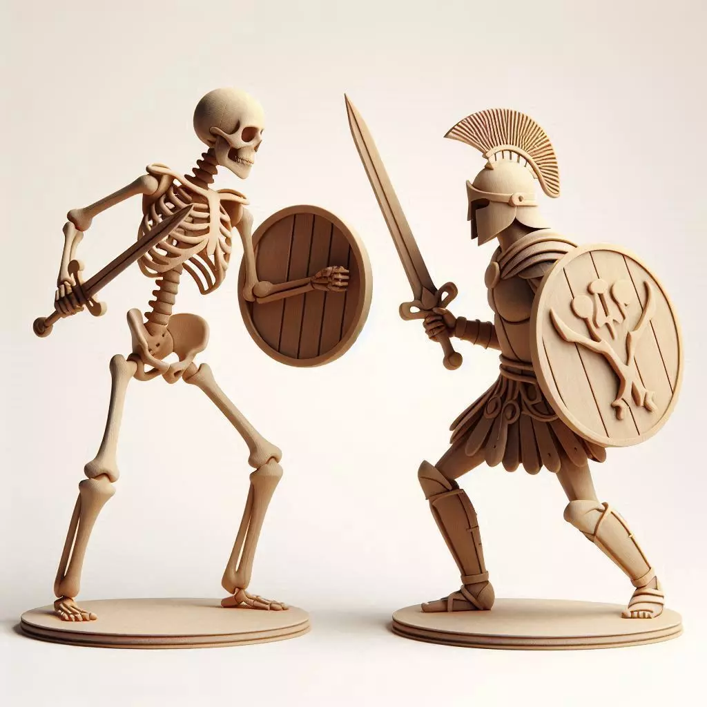 3348 Duel of Skeletons 3D Printed Wooden Statues STL 3D print model