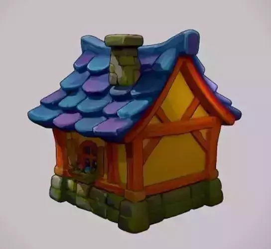 001 Small Colorful Cartoon House Low Poly Mobile Ready 3D Model Low-poly 3D model 2