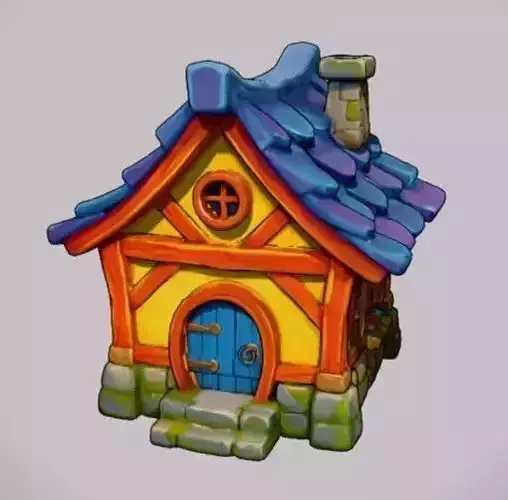 001 Small Colorful Cartoon House Low Poly Mobile Ready 3D Model Low-poly 3D model